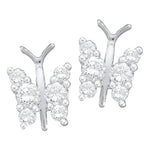 14kt White Gold Womens Round Diamond Butterfly Bug Screwback Stud Earrings 1/3 Cttw