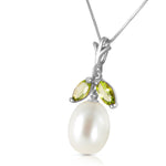 4.5 CTW 14K Solid White Gold Here Is Hope Peridot pearl Necklace