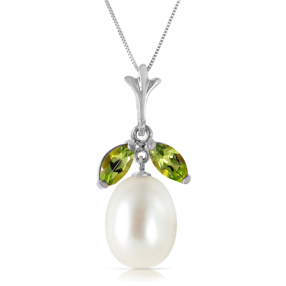 4.5 CTW 14K Solid White Gold Here Is Hope Peridot pearl Necklace