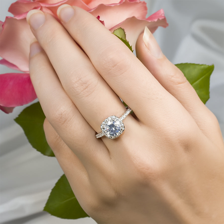1.5 Carat CT Engagement RING ROUND CUT Halo White Gold Plated SIZE 5-10