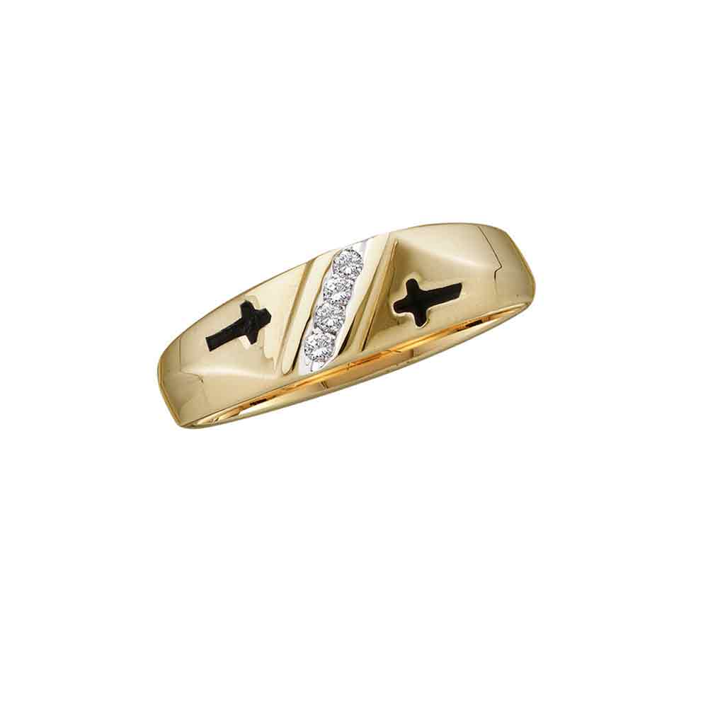 10kt Yellow Gold Mens Round Diamond Single Row Cross Wedding Band 1/20 Cttw