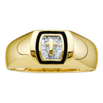 10kt Yellow Gold Mens Round Diamond Christian Cross Band Ring .01 Cttw