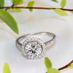 2 CT Carat Halo ROUND CUT Bridal Engagement RING White Gold Plated Size 5-9