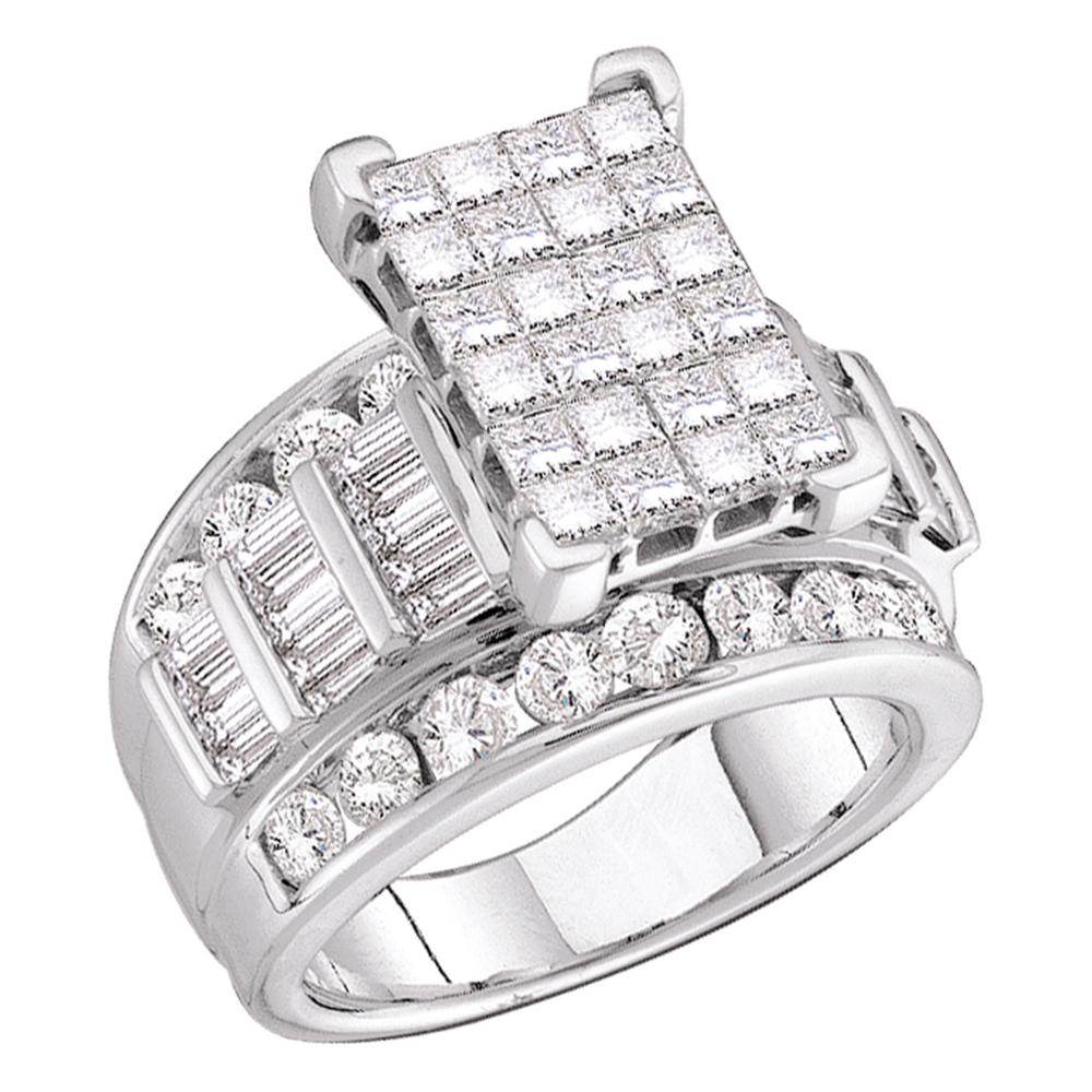 14kt White Gold Womens Princess Diamond Cluster Bridal Wedding Engagement Ring 5.00 Cttw