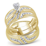 10kt Yellow Gold His & Hers Round Diamond Solitaire Matching Bridal Wedding Ring Band Set 1/4 Cttw