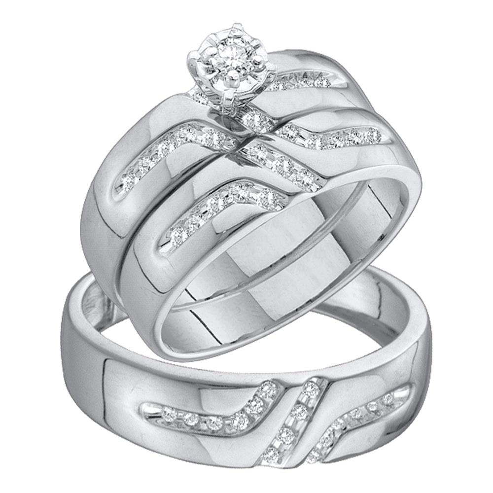 10kt White Gold His & Hers Round Diamond Solitaire Matching Bridal Wedding Ring Band Set 1/4 Cttw