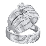 10kt White Gold His & Hers Round Diamond Solitaire Matching Bridal Wedding Ring Band Set 1/4 Cttw