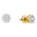 14kt Yellow Gold Womens Round Diamond Flower Cluster Screwback Stud Earrings 1/2 Cttw