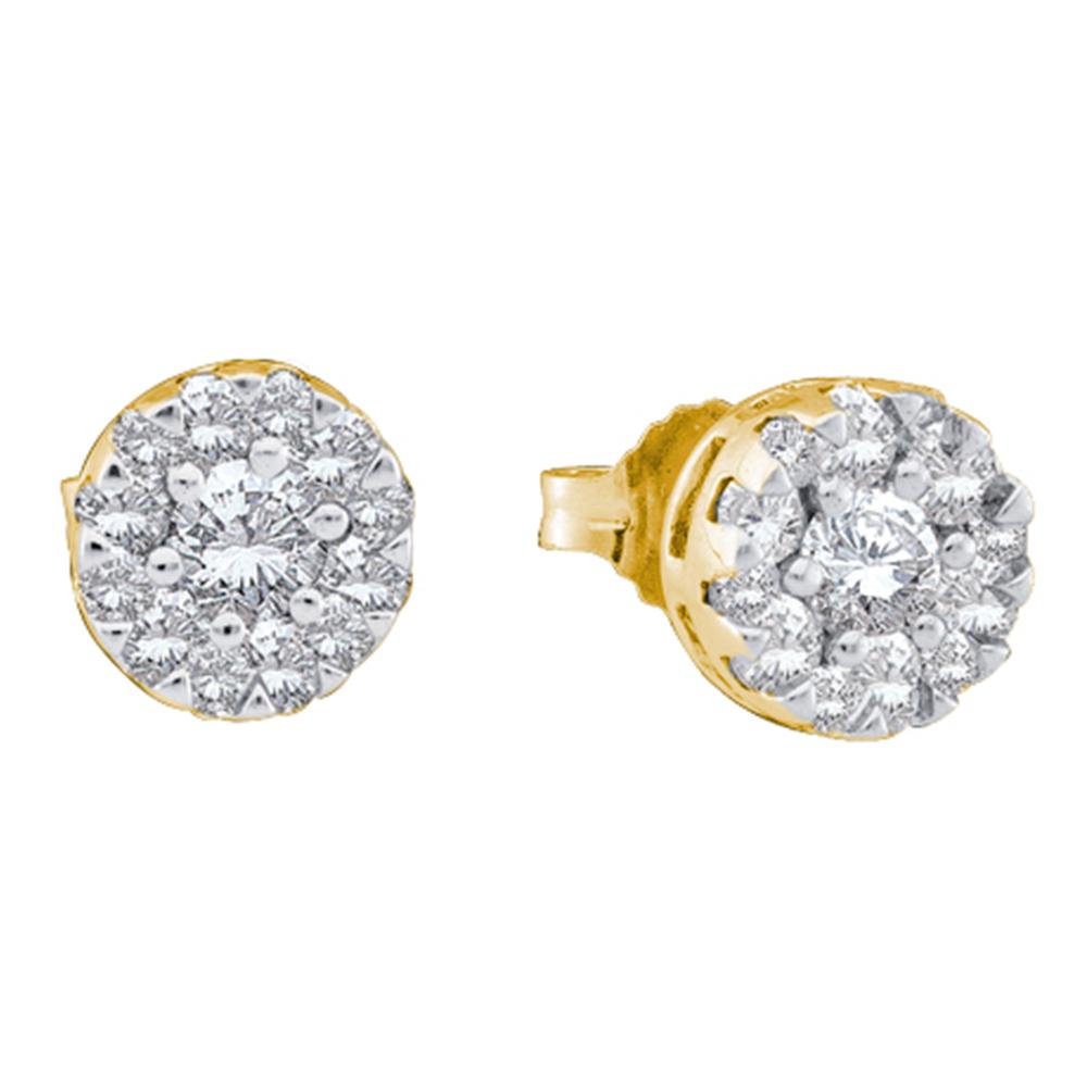 14kt Yellow Gold Womens Round Diamond Flower Cluster Screwback Stud Earrings 1/2 Cttw