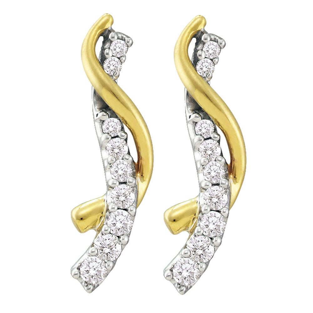 14k Yellow Gold Round Pave-set Diamond Womens Journey Screwback Stud Earrings 1/2 Cttw