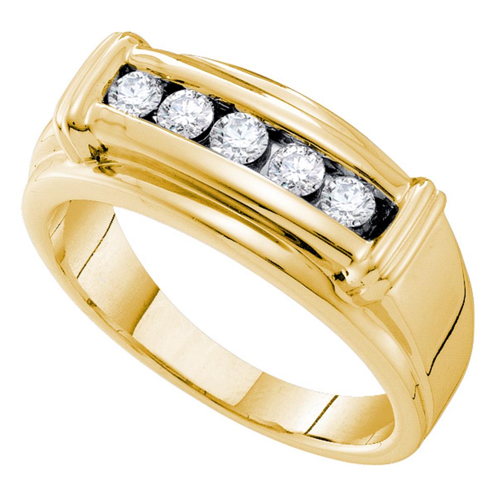 14kt Yellow Gold Mens Round Diamond Single Row Ridged Edges Wedding Band Ring 1/2 Cttw