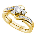 14kt Yellow Gold Womens Round Diamond Bridal Wedding Engagement Ring Band Set 1/2 Cttw