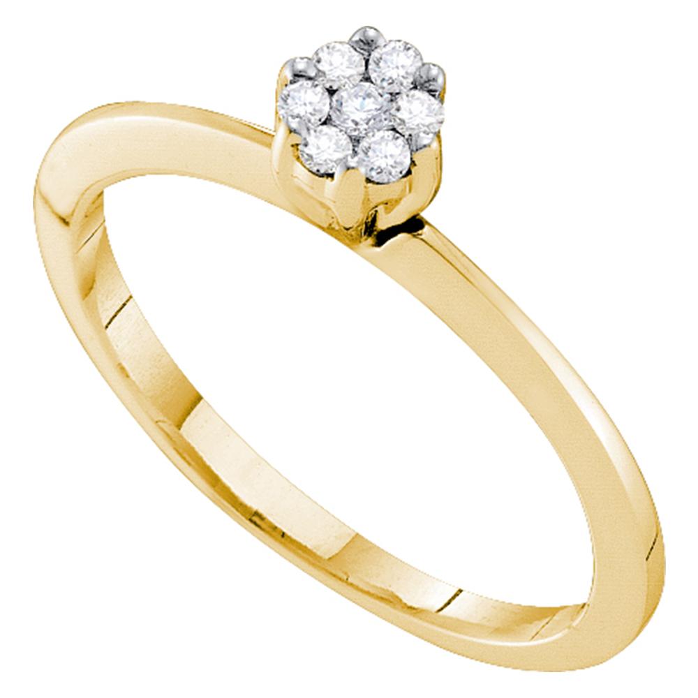 10k Yellow Gold Womens Round Diamond Cluster Bridal Wedding Engagement Promise Ring 1/8 Cttw