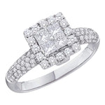 14kt White Gold Womens Princess Diamond Cluster Halo Bridal Wedding Engagement Ring 1.00 Cttw