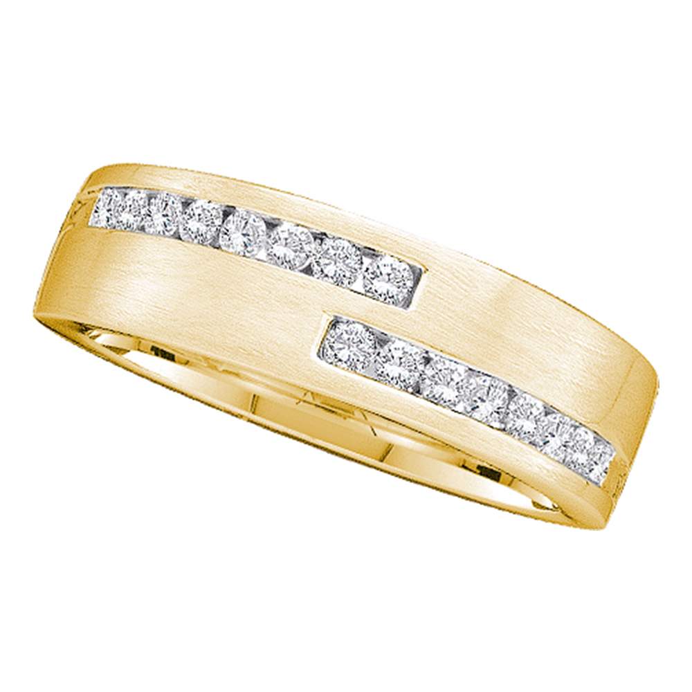 14kt Yellow Gold Mens Round Diamond Double Row Wedding Band Ring 1/2 Cttw