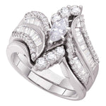14kt White Gold Womens Marquise Diamond Bridal Wedding Engagement Ring Band Set 1-1/2 Cttw