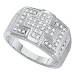 10kt White Gold Mens Round Diamond Square Cross Cluster Ring 1/3 Cttw