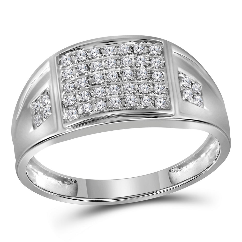 10kt White Gold Mens Round Prong-set Diamond Square Cluster Ring 1/4 Cttw