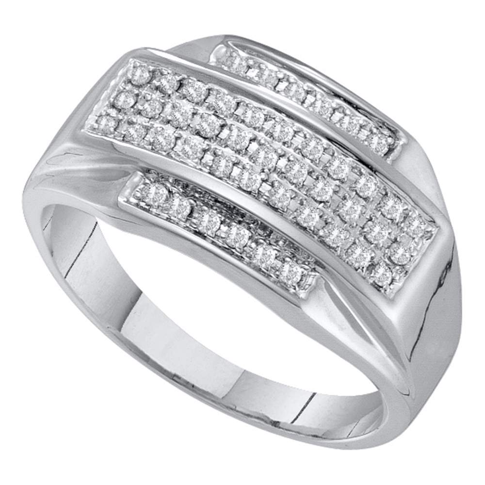 10kt White Gold Mens Round Pave-set Diamond Rectangle Cluster Ring 1/3 Cttw