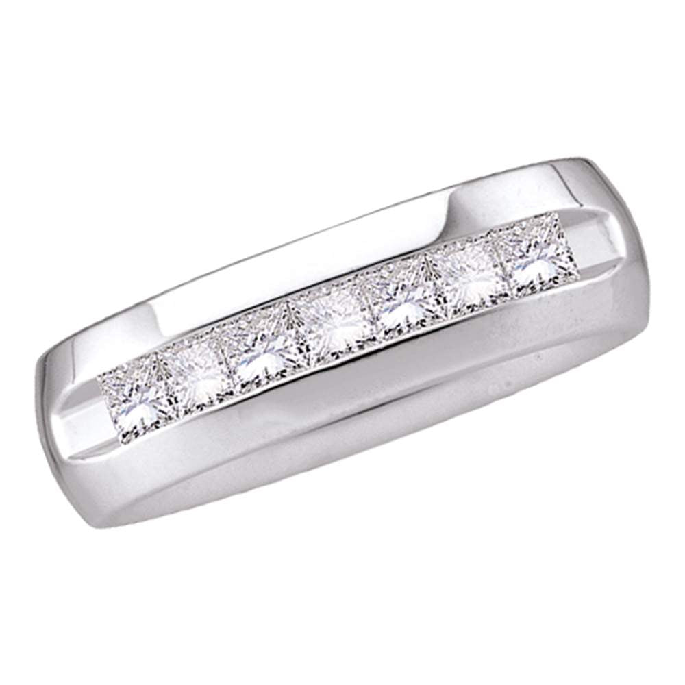 14kt White Gold Mens Princess Channel-set Diamond Wedding Band Ring 1/4 Cttw
