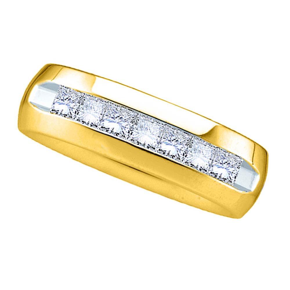 14kt Yellow Gold Mens Princess Channel-set Diamond Wedding Anniversary Band Ring 1.00 Cttw