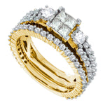 14kt Yellow Gold Womens Princess Diamond Cluster 3-Piece Bridal Wedding Engagement Ring Band Set 2.00 Cttw