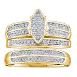 10kt Yellow Gold His & Hers Round Diamond Cluster Matching Bridal Wedding Ring Band Set 1/4 Cttw