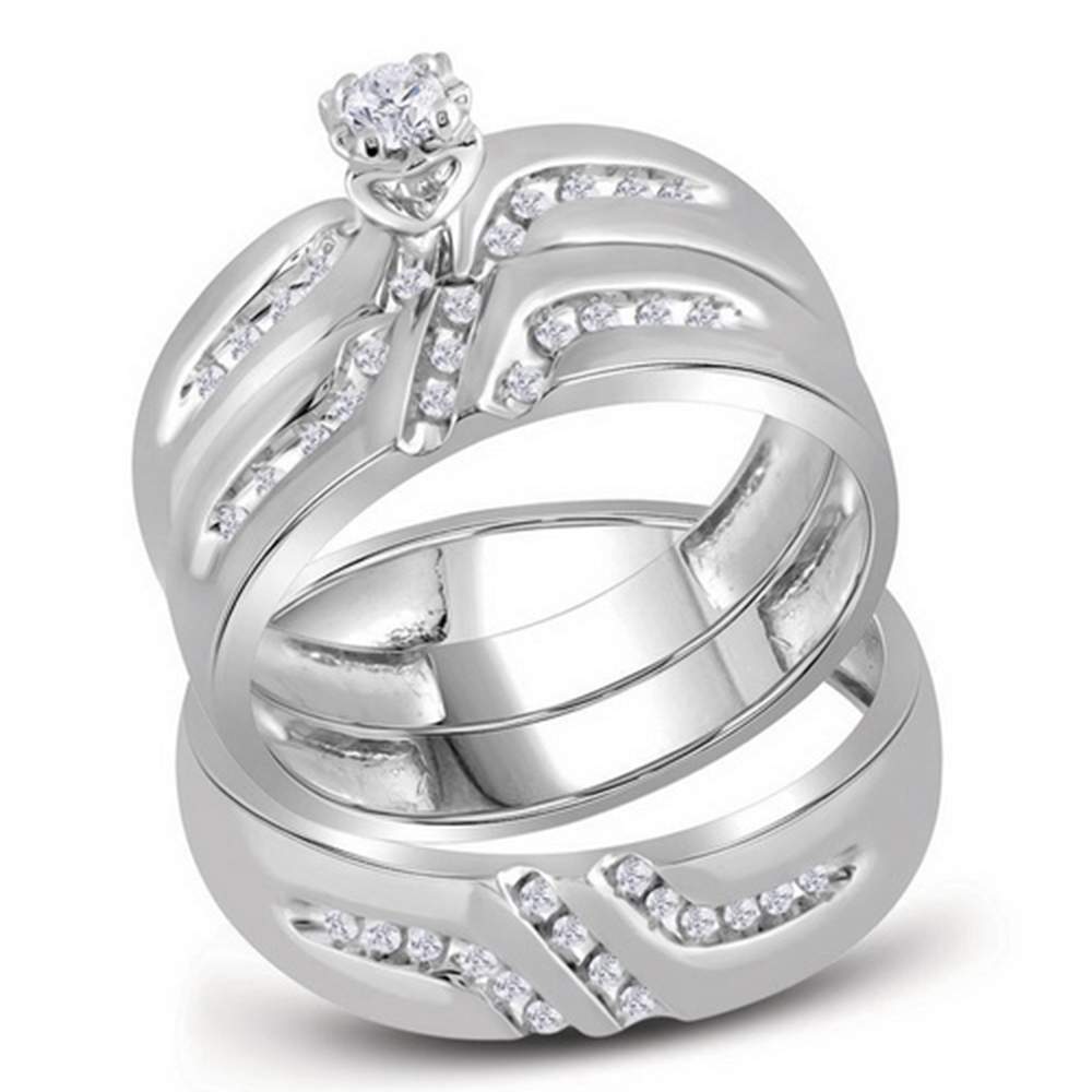 14kt White Gold His & Hers Round Diamond Solitaire Matching Bridal Wedding Ring Band Set 1/4 Cttw