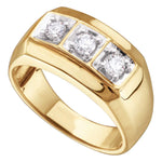 14kt Yellow Gold Mens Round Diamond 3-stone Fashion Band Ring 1/2 Cttw
