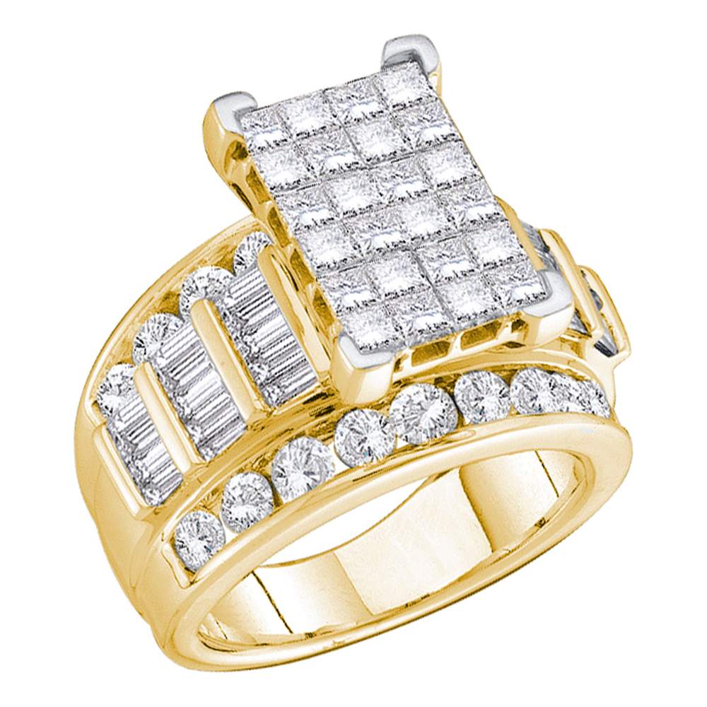 14kt Yellow Gold Womens Princess Diamond Cluster Bridal Wedding Engagement Ring 3.00 Cttw