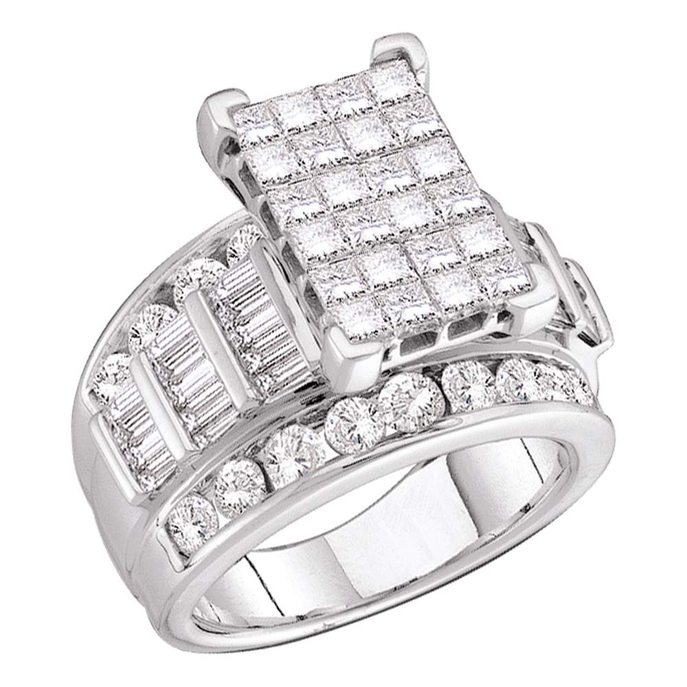 14kt White Gold Womens Princess Diamond Cluster Bridal Wedding Engagement Ring 3.00 Cttw