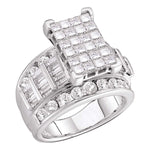 14kt White Gold Womens Princess Diamond Cluster Bridal Wedding Engagement Ring 3.00 Cttw