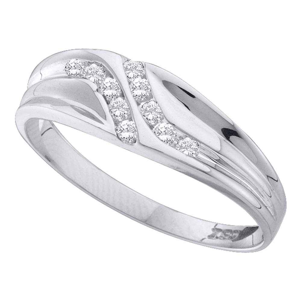 10kt White Gold Mens Round Diamond Double Row Slender Wedding Band 1/8 Cttw