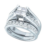 14kt White Gold Womens Princess Diamond Bridal Wedding Engagement Ring Band Set 2.00 Cttw