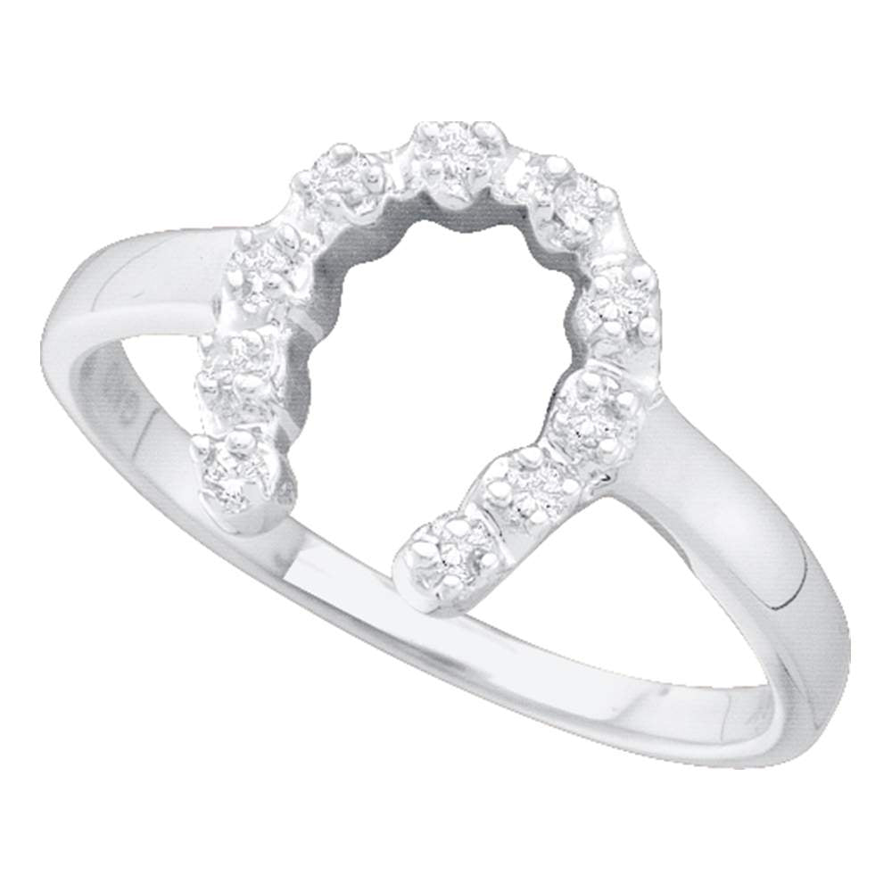 14kt White Gold Womens Round Diamond Simple Lucky Horseshoe Ring 1/20 Cttw
