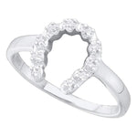 14kt White Gold Womens Round Diamond Simple Lucky Horseshoe Ring 1/20 Cttw