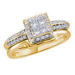 14kt Yellow Gold Womens Princess Diamond Bridal Wedding Engagement Ring Band Set 1/2 Cttw