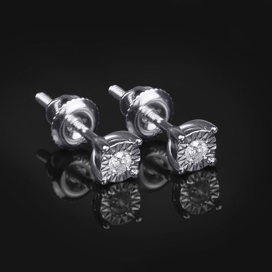 1/20 CT Women's Petite Round  Diamond Solitaire EARRINGS 10k White Gold 3.5mm