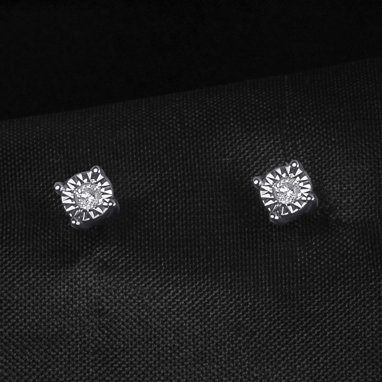 1/20 CT Women's Petite Round  Diamond Solitaire EARRINGS 10k White Gold 3.5mm