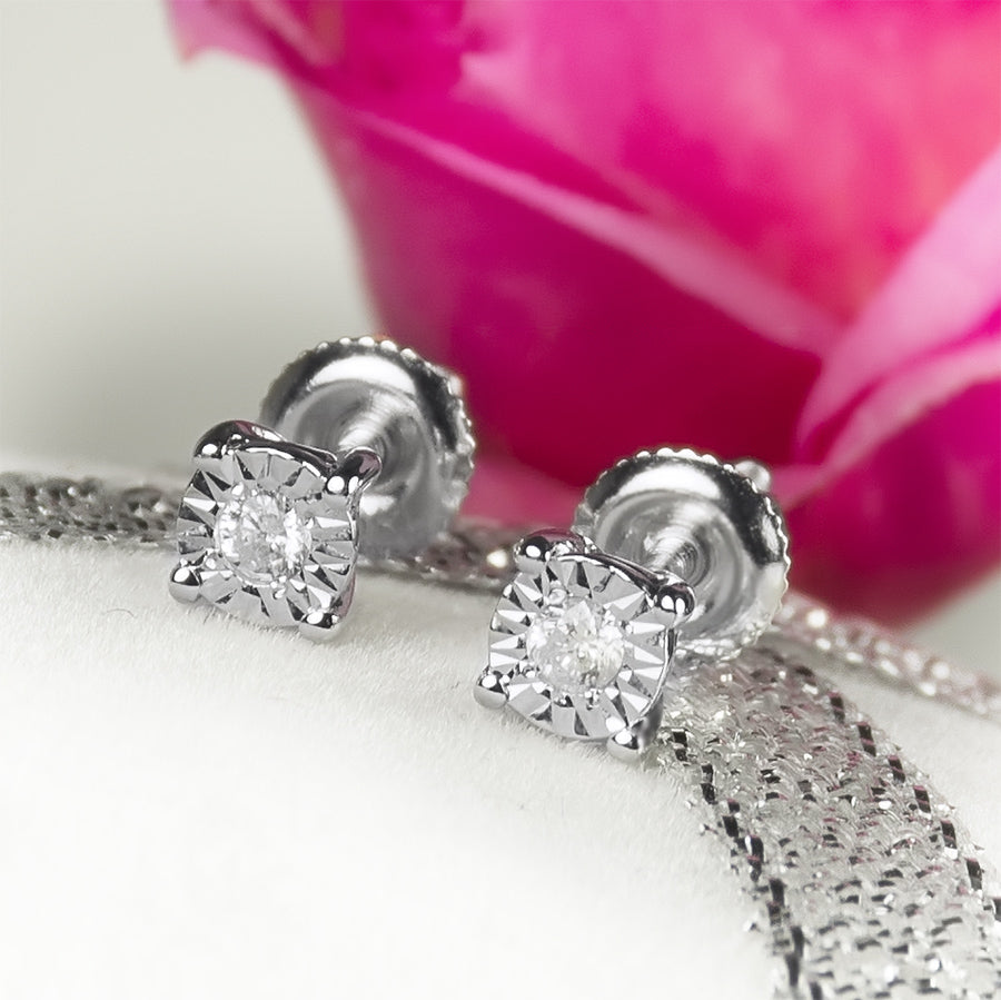 1/20 CT Women's Petite Round  Diamond Solitaire EARRINGS 10k White Gold 3.5mm