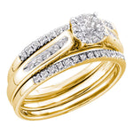 14kt Yellow Gold Womens Round Diamond 3-Piece Bridal Wedding Engagement Ring Band Set 1/4 Cttw
