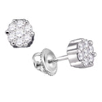 10k White Gold Round Diamond Flower Cluster Womens Screwback Stud Earrings 1/6 Cttw