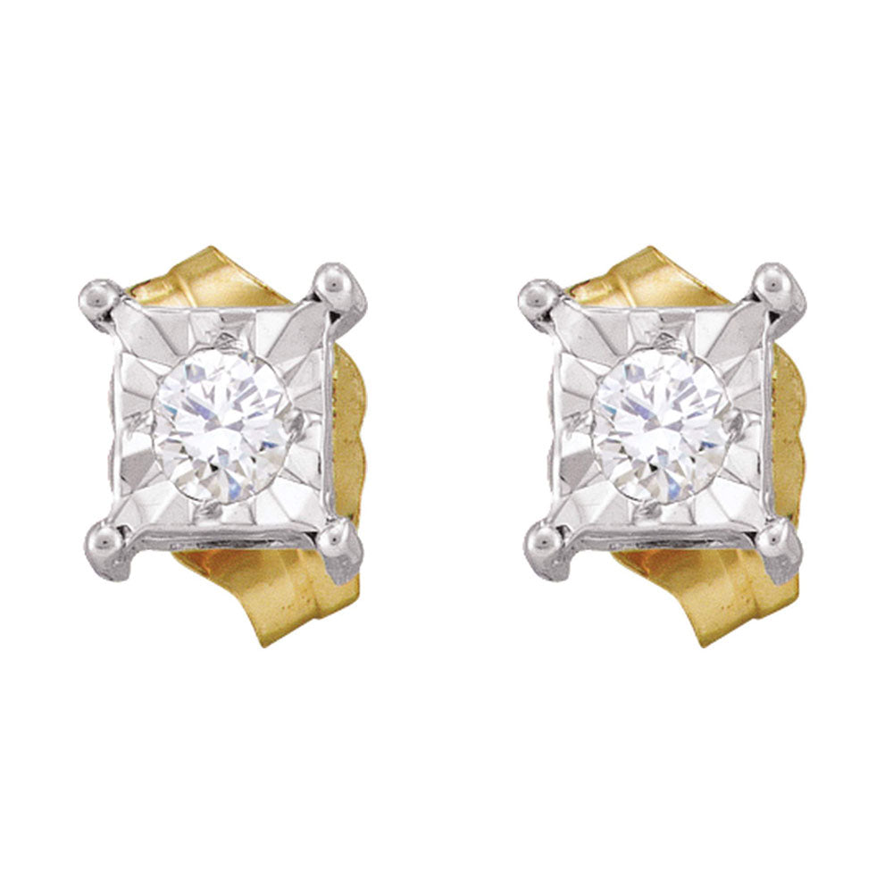 10kt Yellow Gold Womens Round Diamond Square-shape Stud Earrings 1/8 Cttw