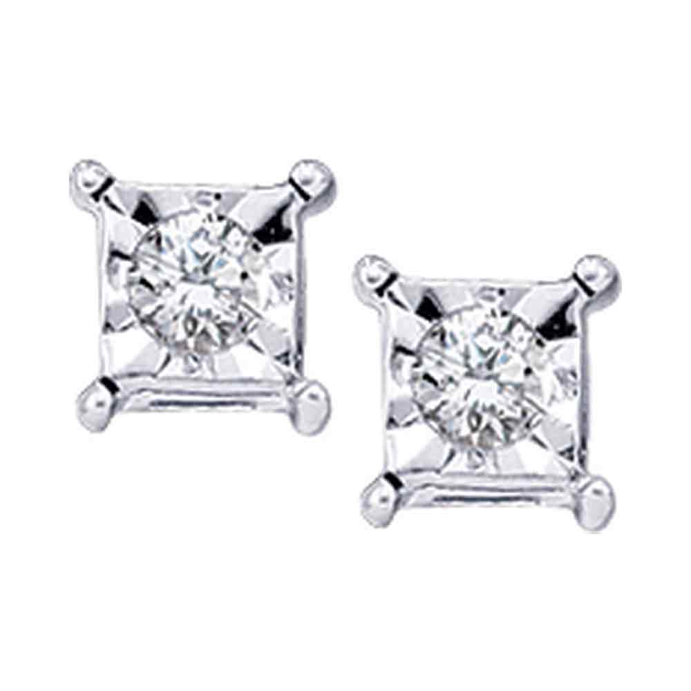 10kt White Gold Womens Round Diamond Solitaire Square Stud Earrings 1/20 Cttw
