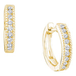 10k Yellow Gold Round Channel-set Diamond Womens Simple Milgrain-accent Hoop Earrings 1/4 Cttw