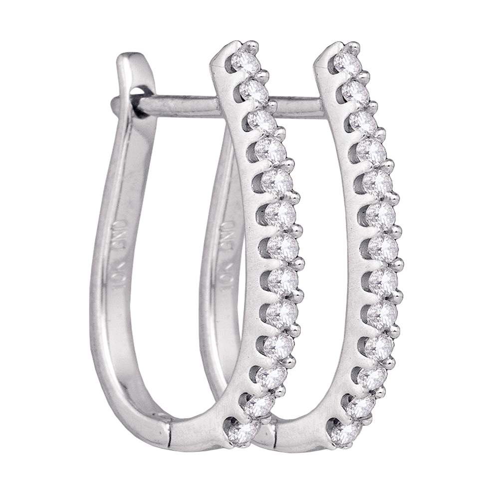 10kt White Gold Womens Round Pave-set Diamond Oblong Hoop Earrings 1/4 Cttw