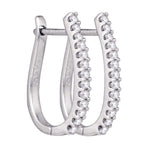 10kt White Gold Womens Round Pave-set Diamond Oblong Hoop Earrings 1/4 Cttw