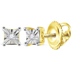 Yellow-tone Sterling Silver Womens Round Diamond Solitaire Earrings .01 Cttw