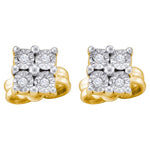 Yellow-tone Sterling Silver Womens Round Diamond Cluster Earrings 1/20 Cttw