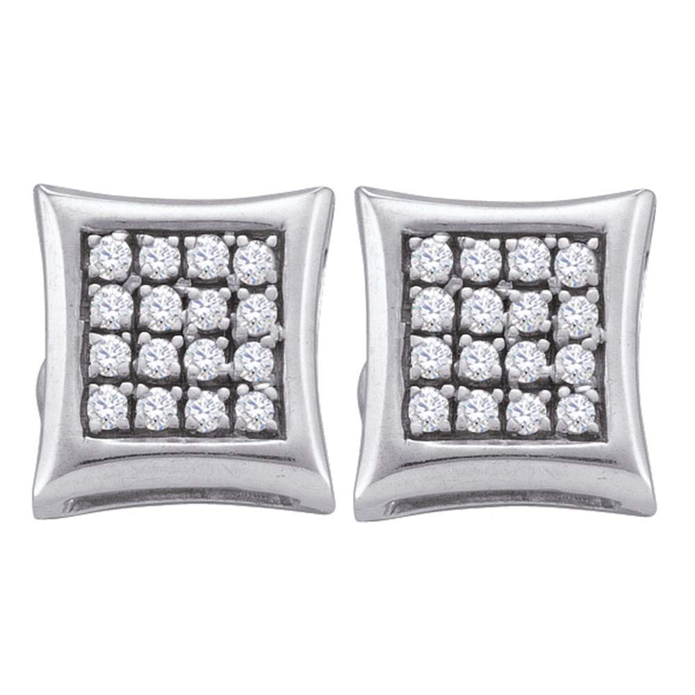 Sterling Silver Womens Round Diamond Square Kite Cluster Screwback Earrings 1/6 Cttw